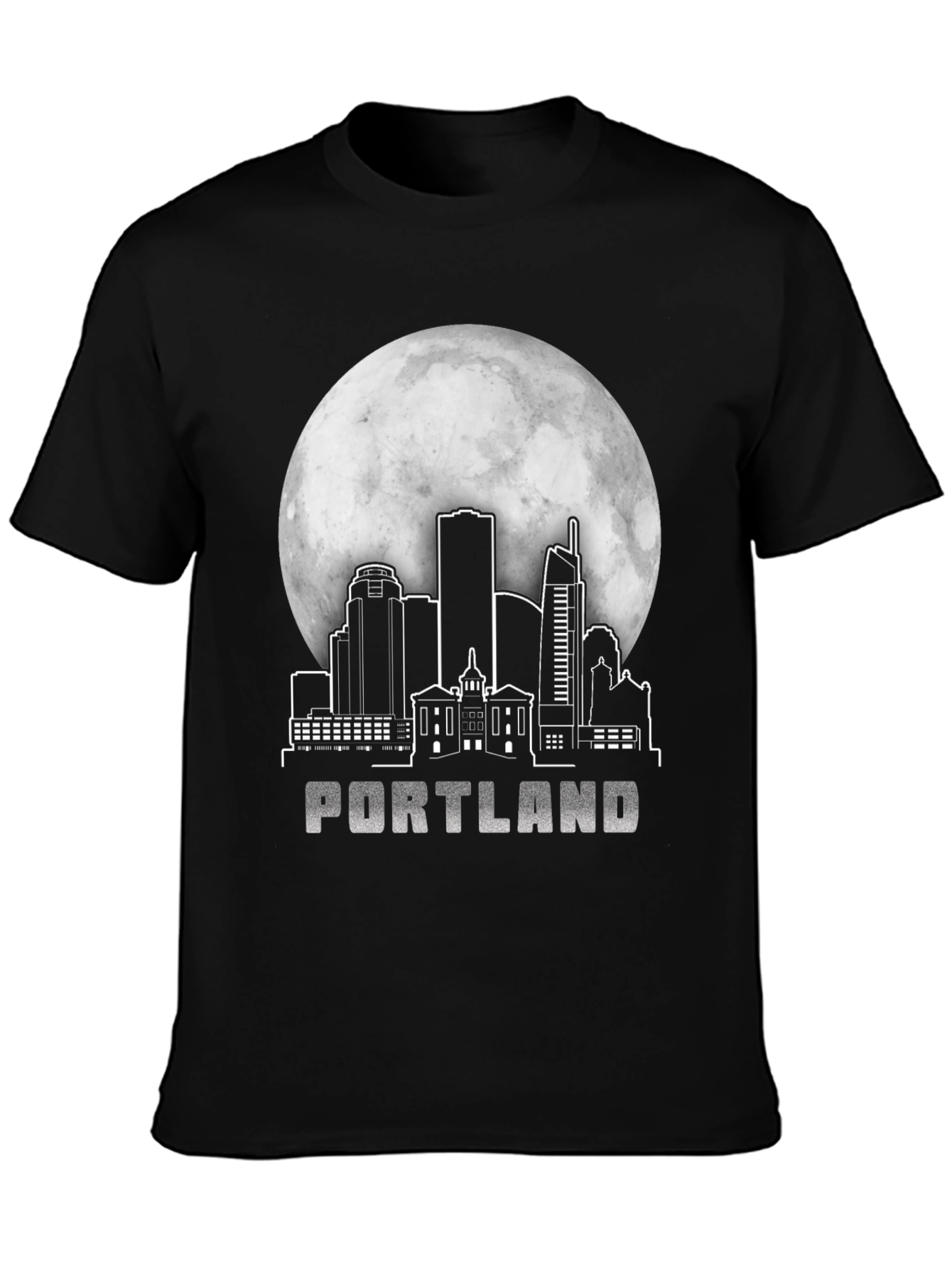 Portland Skyline T-Shirt - Cityscape Moon Design