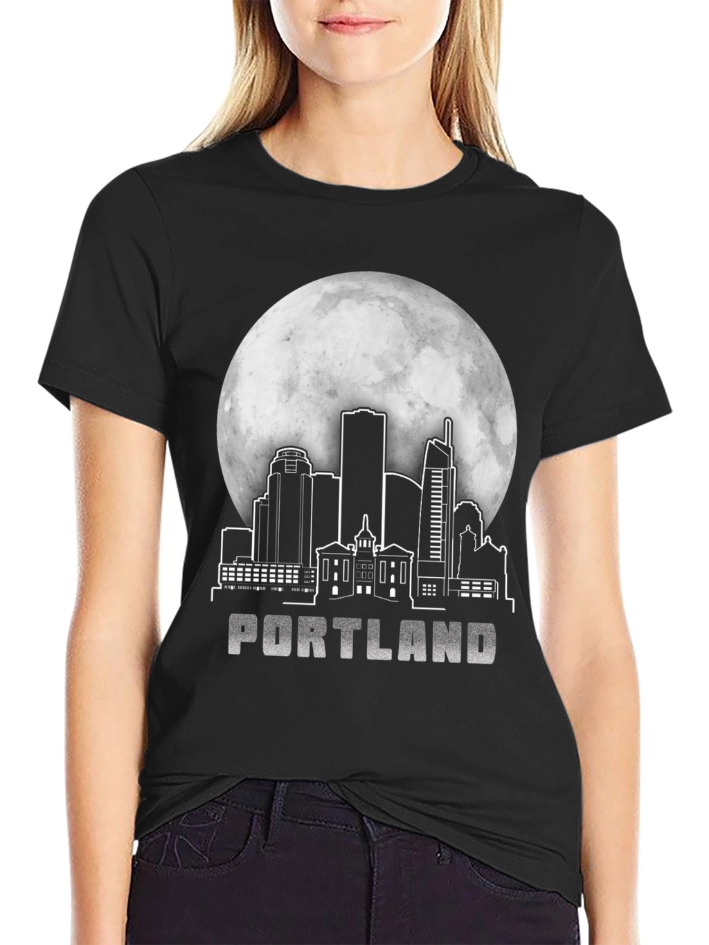 Portland Skyline T-Shirt - Cityscape Moon Design