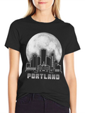 Portland Skyline T-Shirt - Cityscape Moon Design