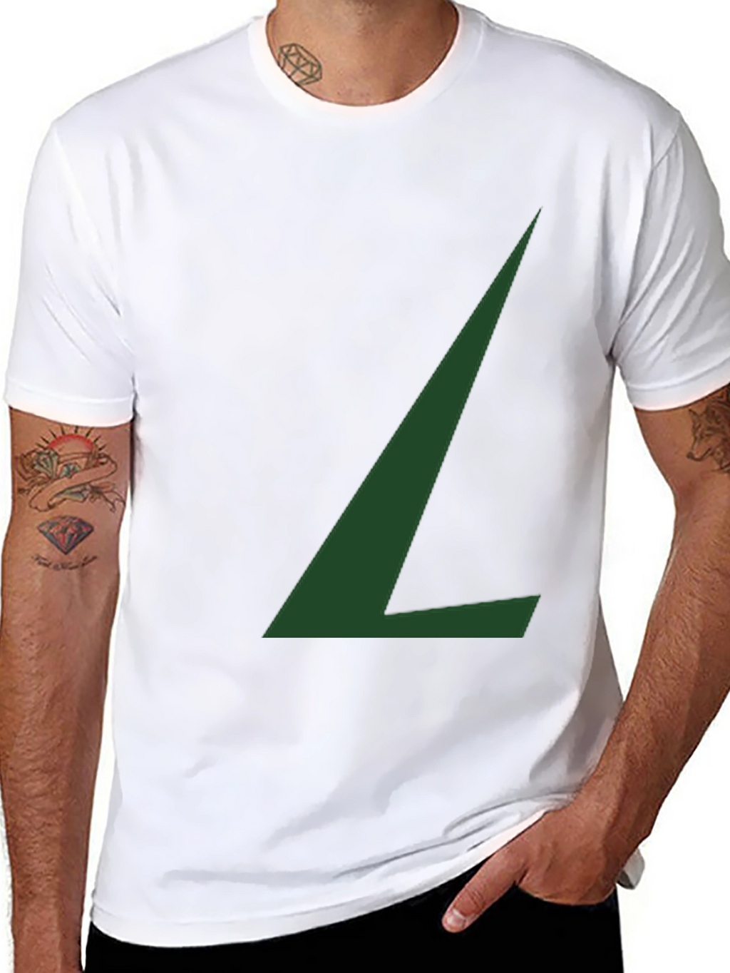 Minimalist Green L Graphic Black T-Shirt