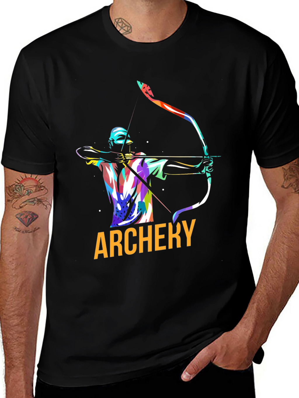Archery Graphic Tee - Black Cotton Casual Shirt