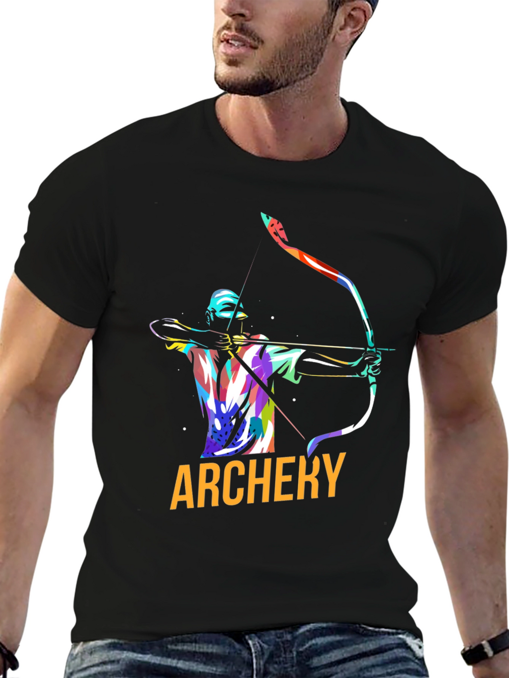 Archery Graphic Tee - Black Cotton Casual Shirt