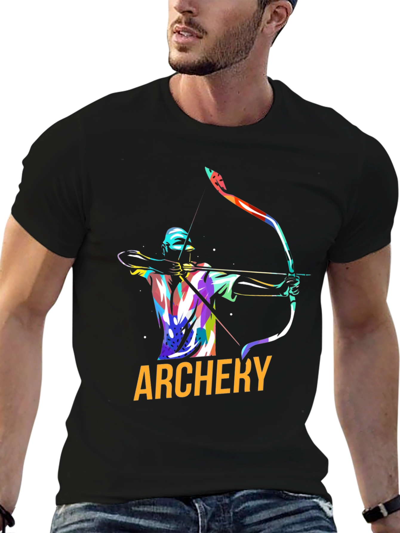 Archery Graphic Tee - Black Cotton Casual Shirt
