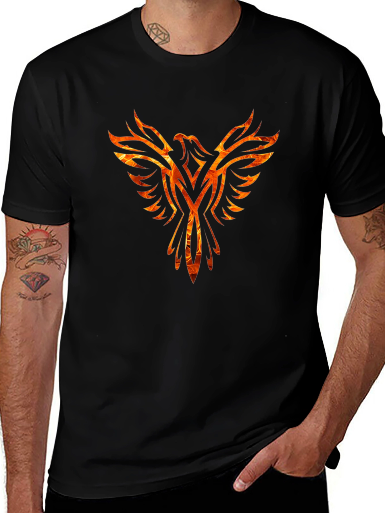 Fiery Phoenix Graphic Black T-Shirt