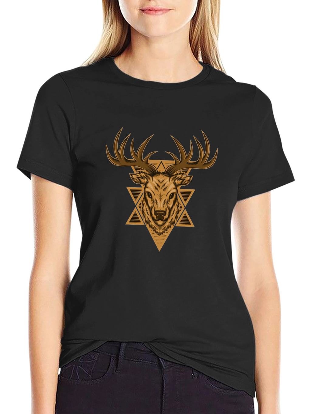 Deer Graphic Print Black T-Shirt