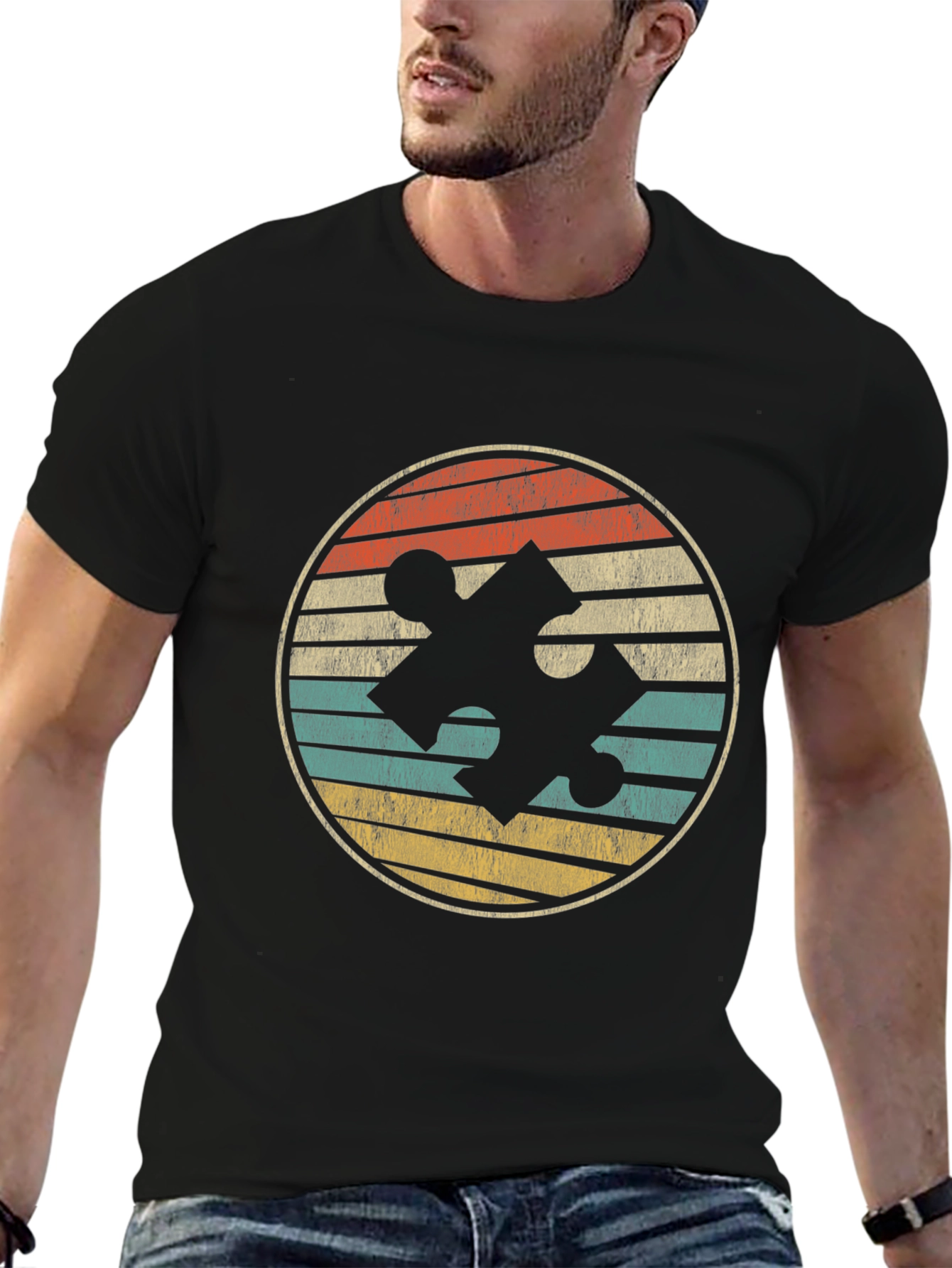 Retro Puzzle Piece Graphic Tee - Autism Awareness Shirt
