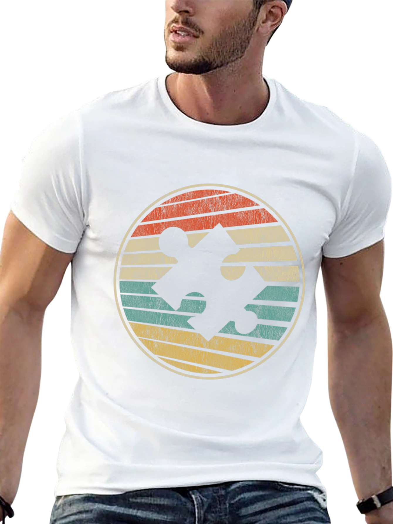 Retro Puzzle Piece Graphic Tee - Autism Awareness Shirt
