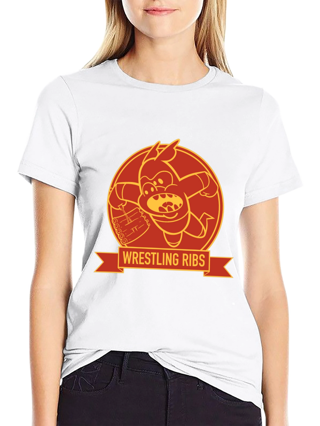 Wrestling Ribs Funny Cartoon Graphic Tee