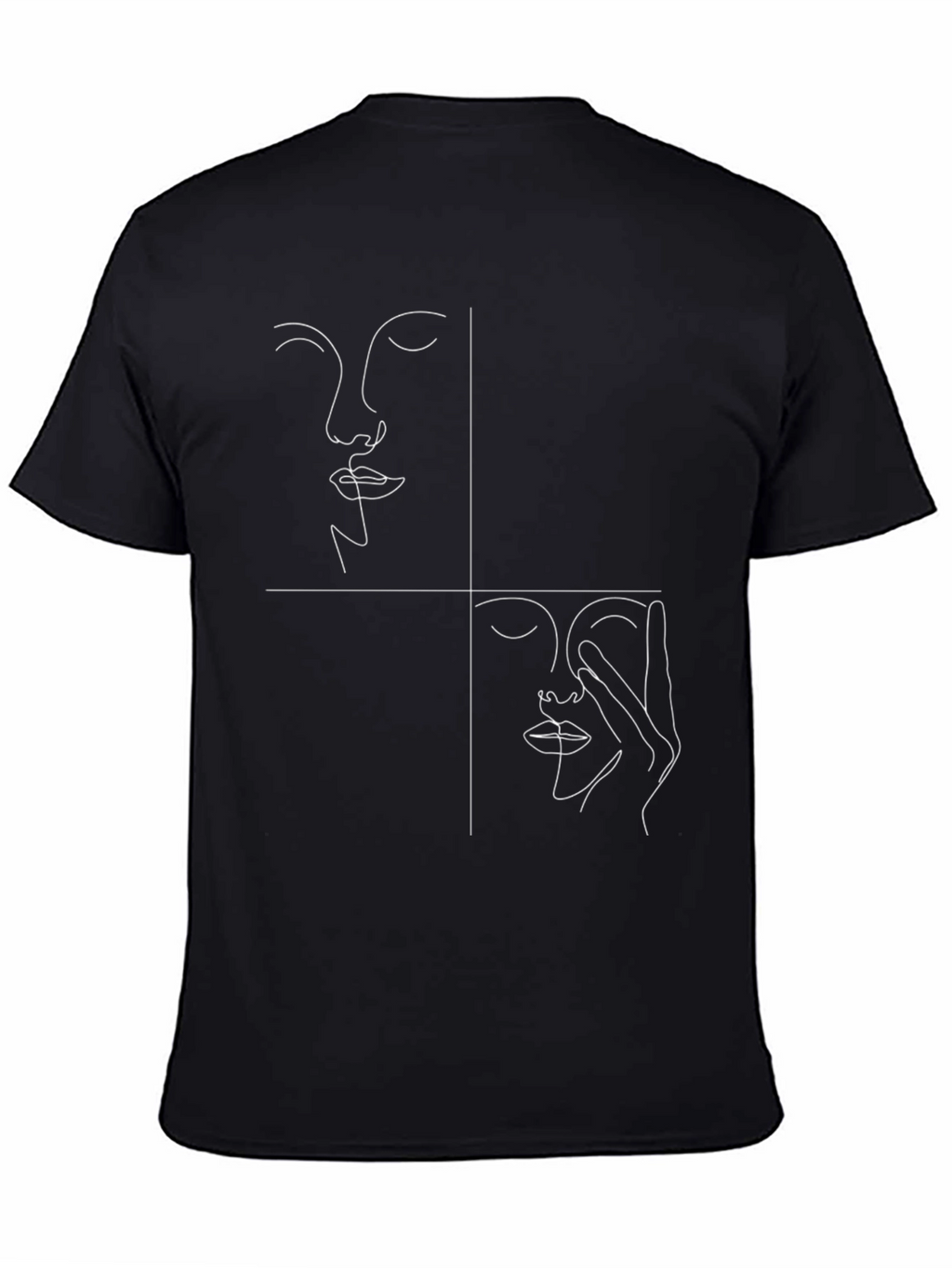 Abstract Face Line Art Black T-Shirt