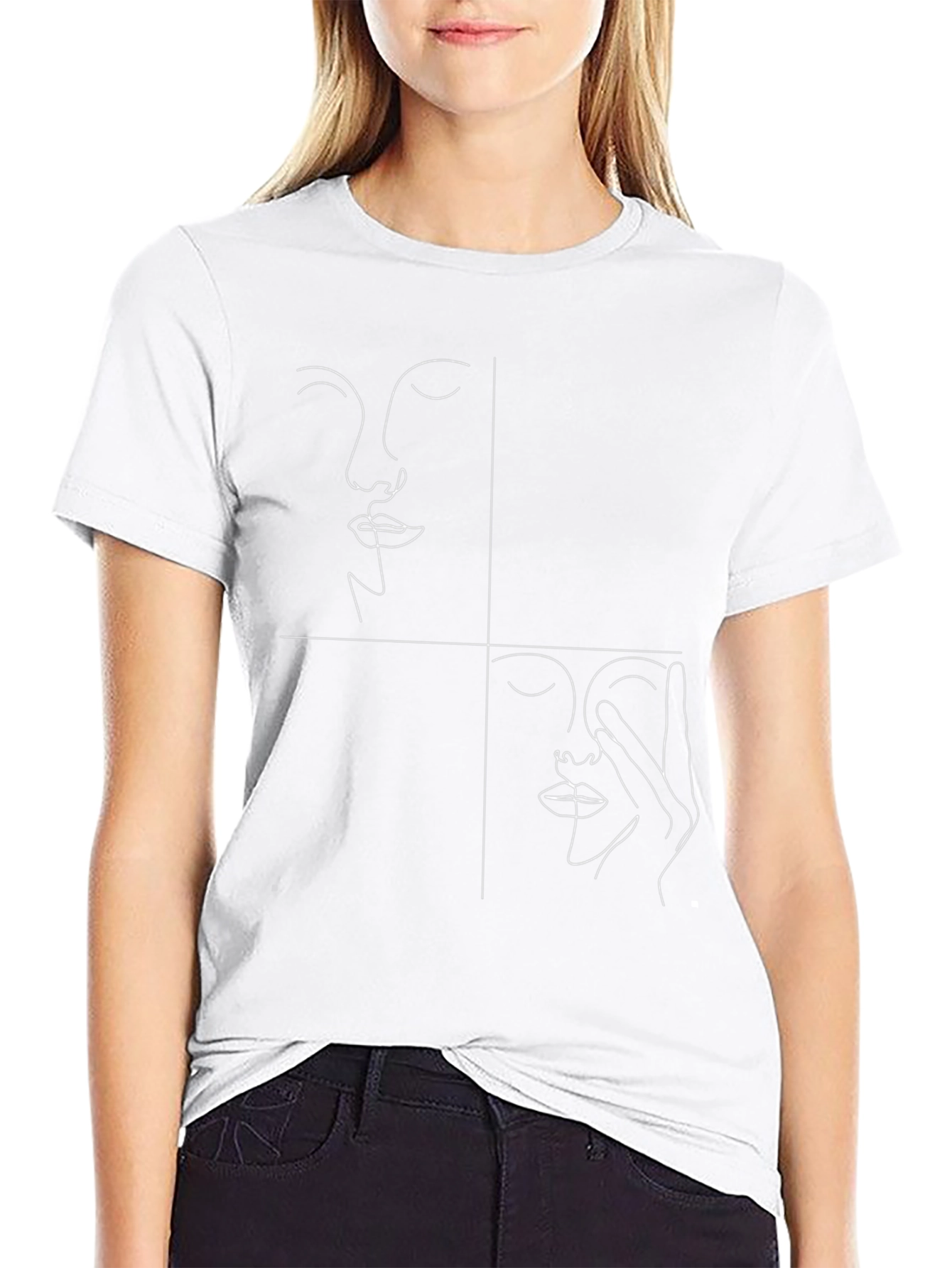 Abstract Face Line Art Black T-Shirt