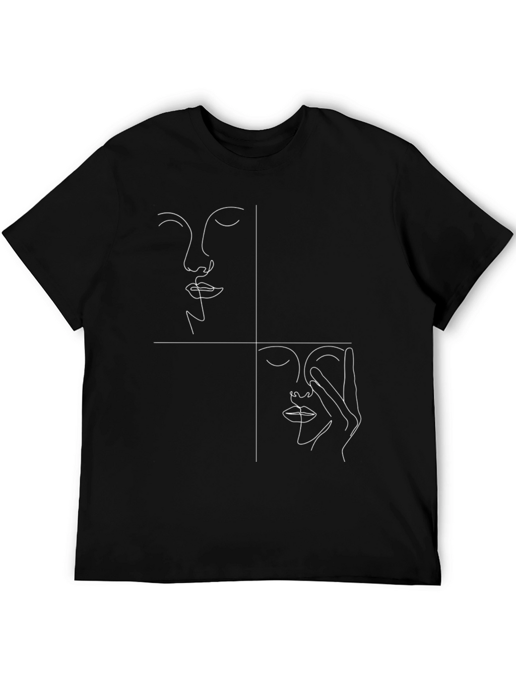 Abstract Face Line Art Black T-Shirt