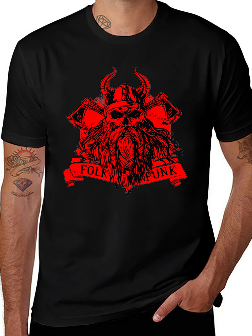 Folk Punk Viking Skull Graphic T-Shirt