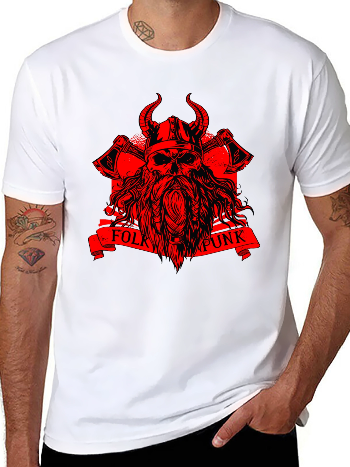 Folk Punk Viking Skull Graphic T-Shirt