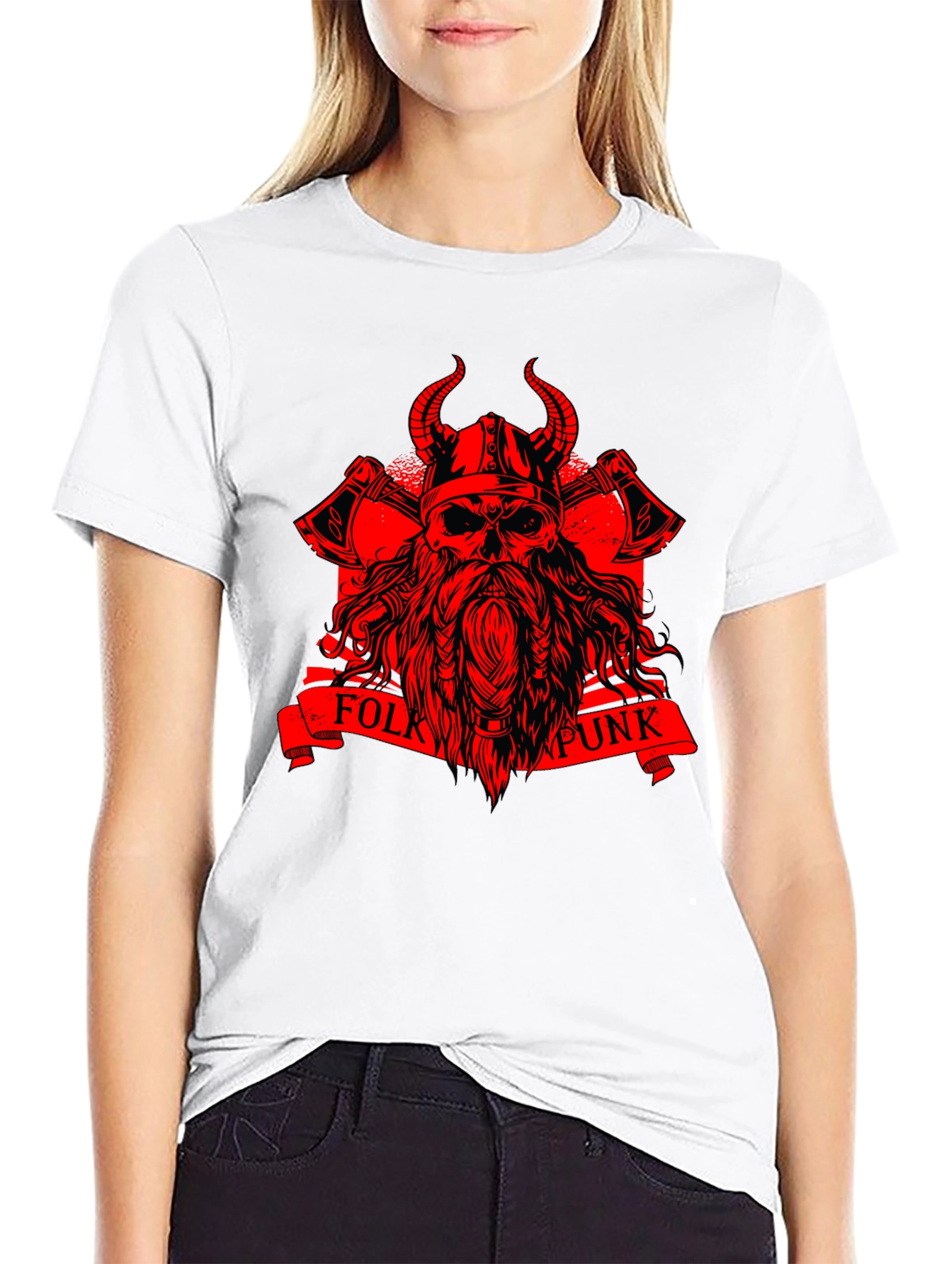 Folk Punk Viking Skull Graphic T-Shirt