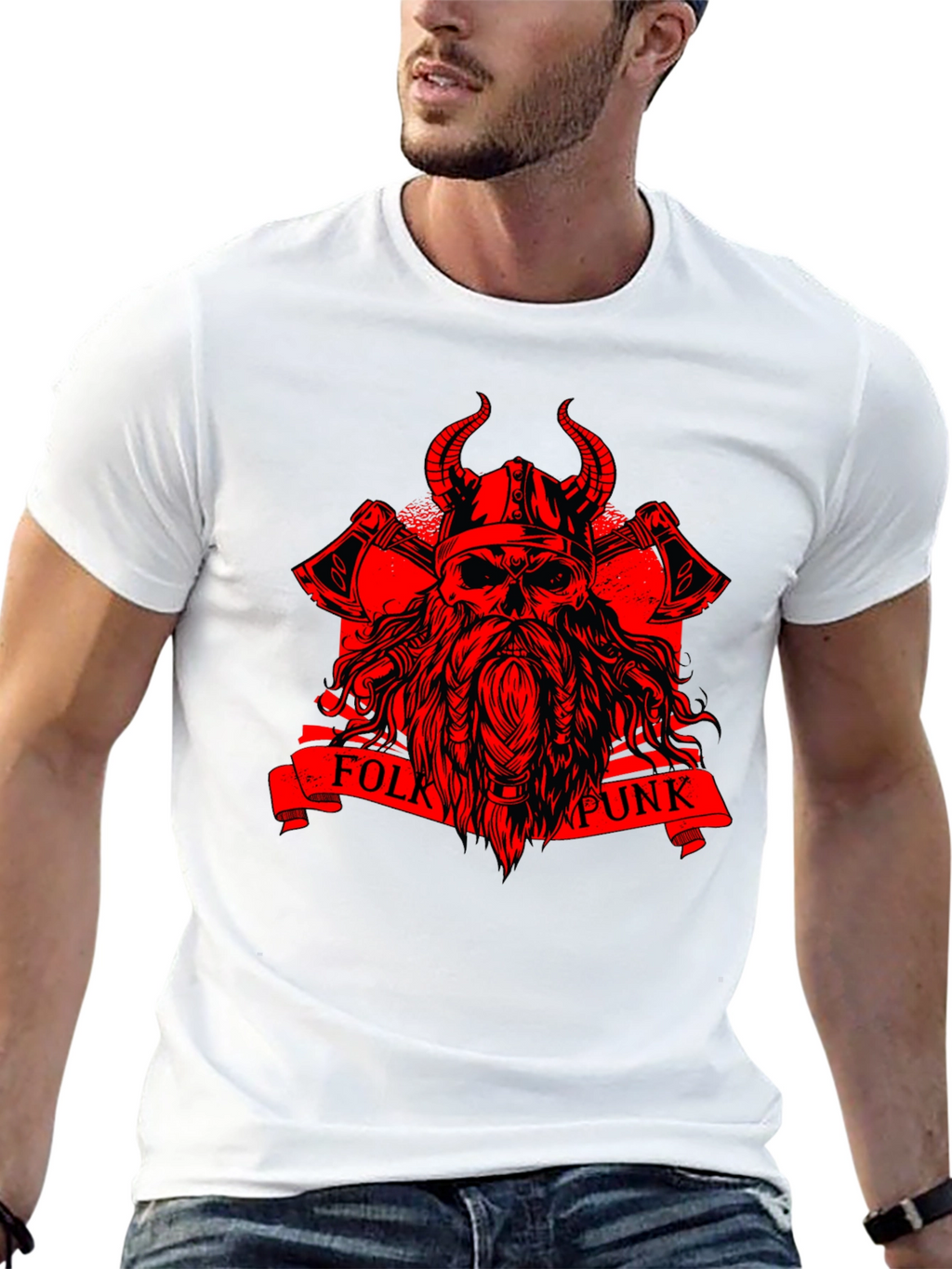 Folk Punk Viking Skull Graphic T-Shirt
