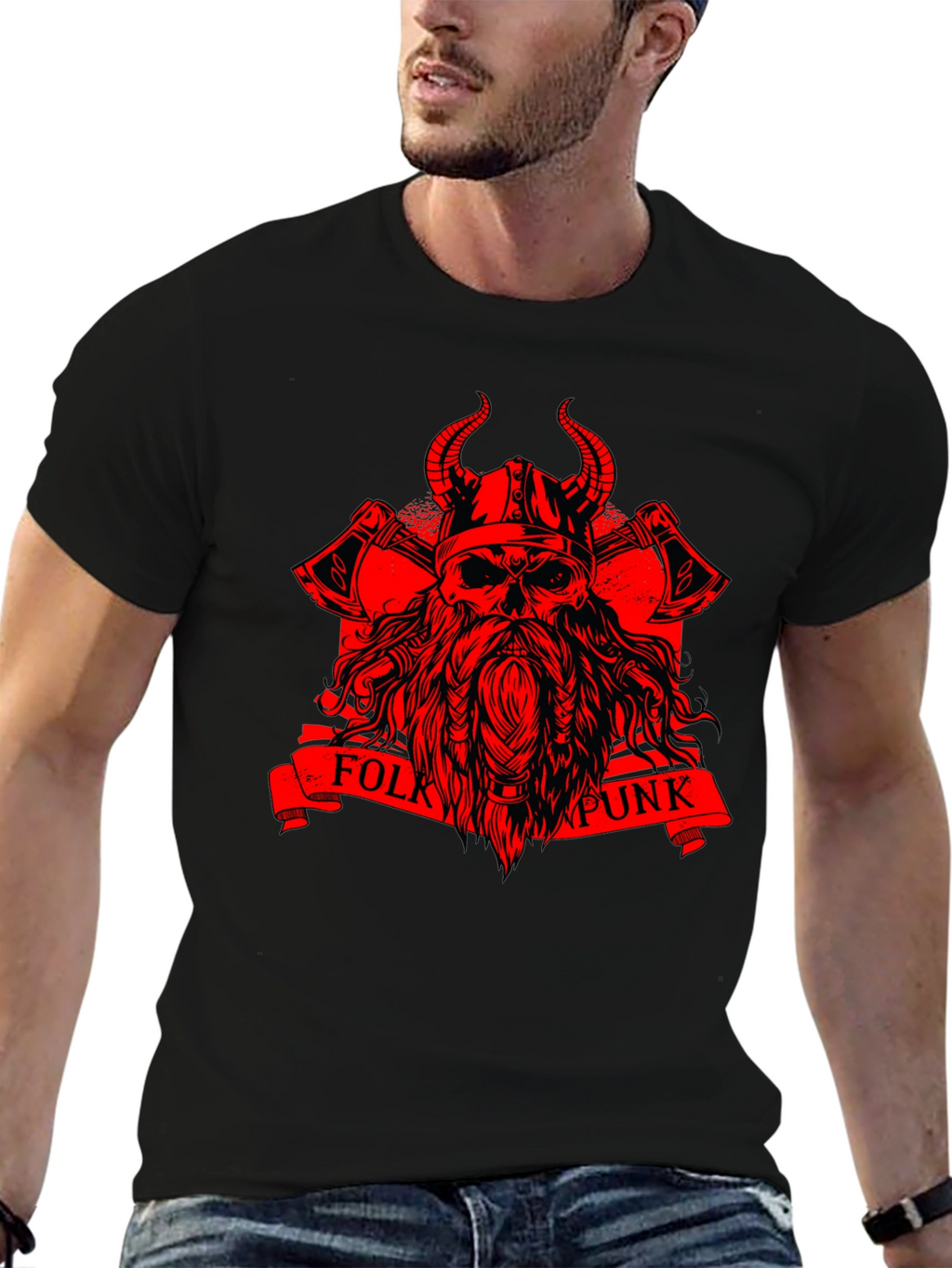 Folk Punk Viking Skull Graphic T-Shirt
