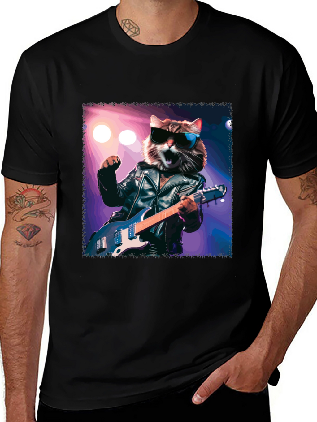 Rockstar Cat T-Shirt - Cool Cat with Guitar
