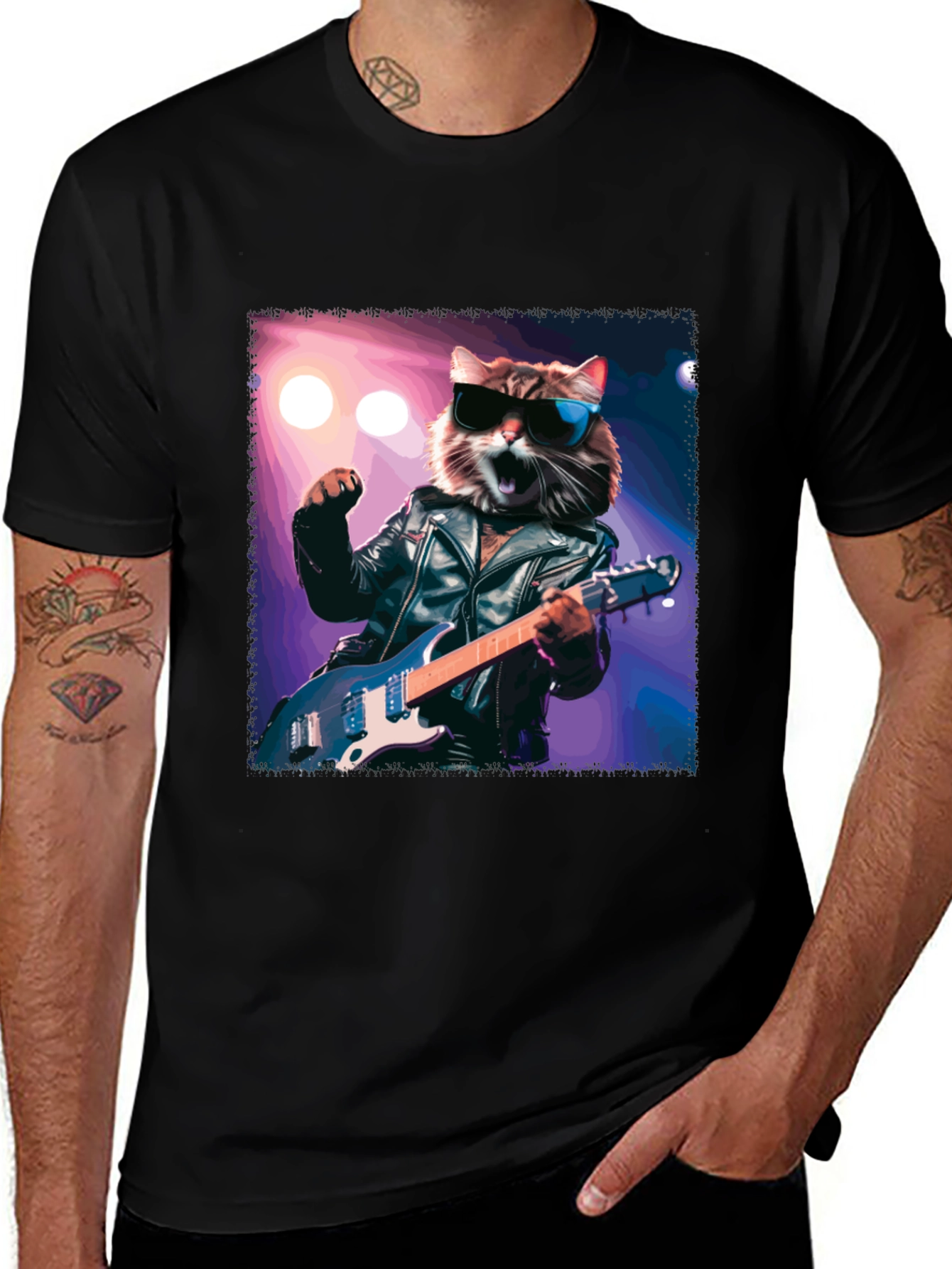 Rockstar Cat T-Shirt - Cool Cat with Guitar