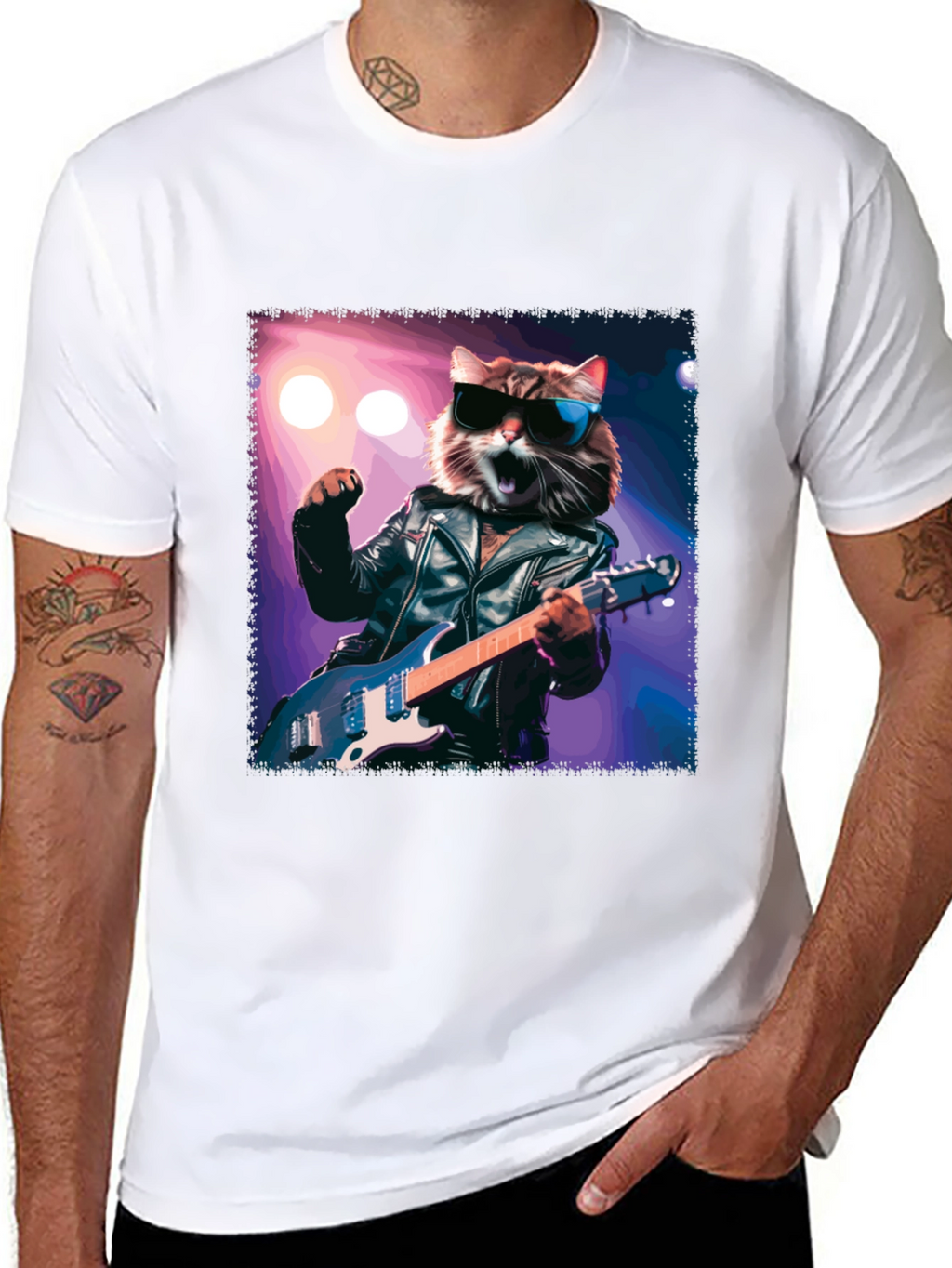 Rockstar Cat T-Shirt - Cool Cat with Guitar
