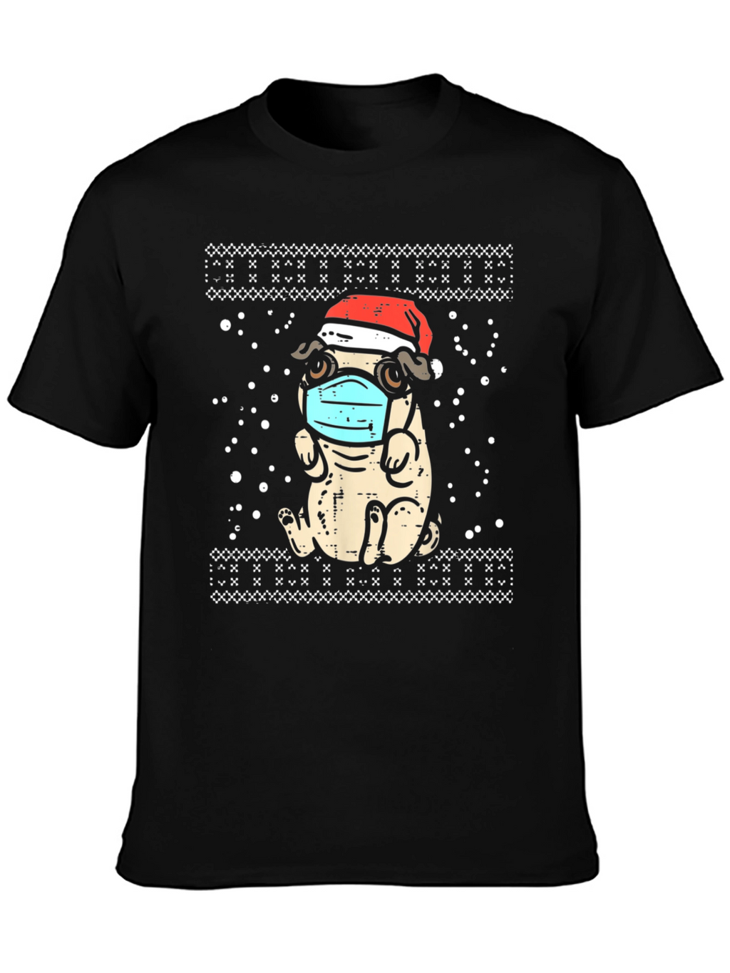 Festive Pug in Mask Holiday Tee