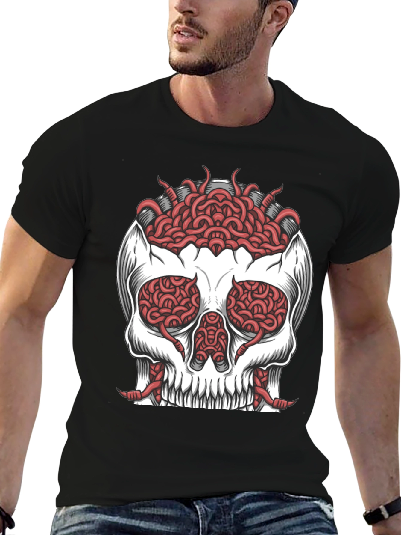 Skull Brain T-Shirt - Edgy Graphic Tee