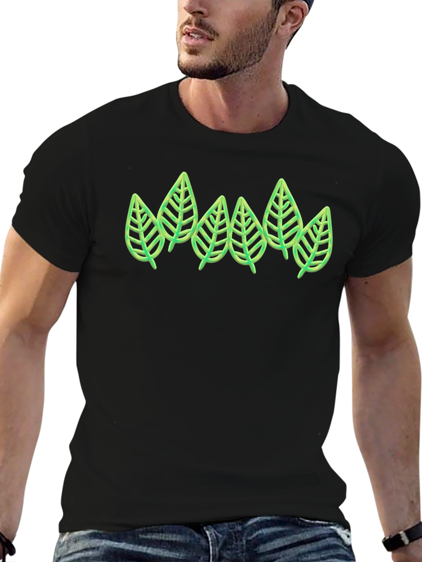 Leaf Design Black T-Shirt