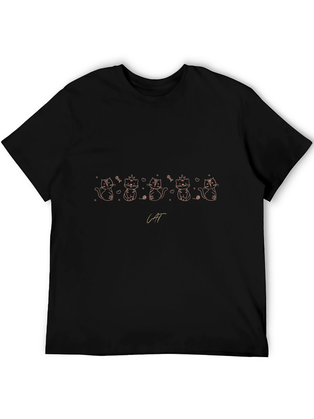 Cute Cat Line Art Black T-Shirt