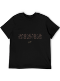 Cute Cat Line Art Black T-Shirt