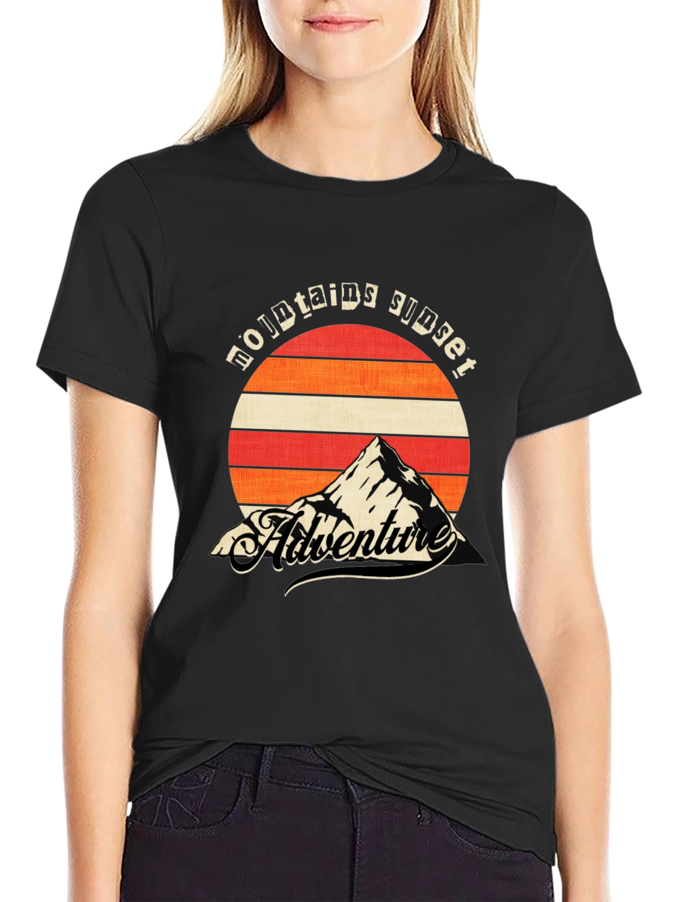 Mountains Sunset Adventure Black T-Shirt