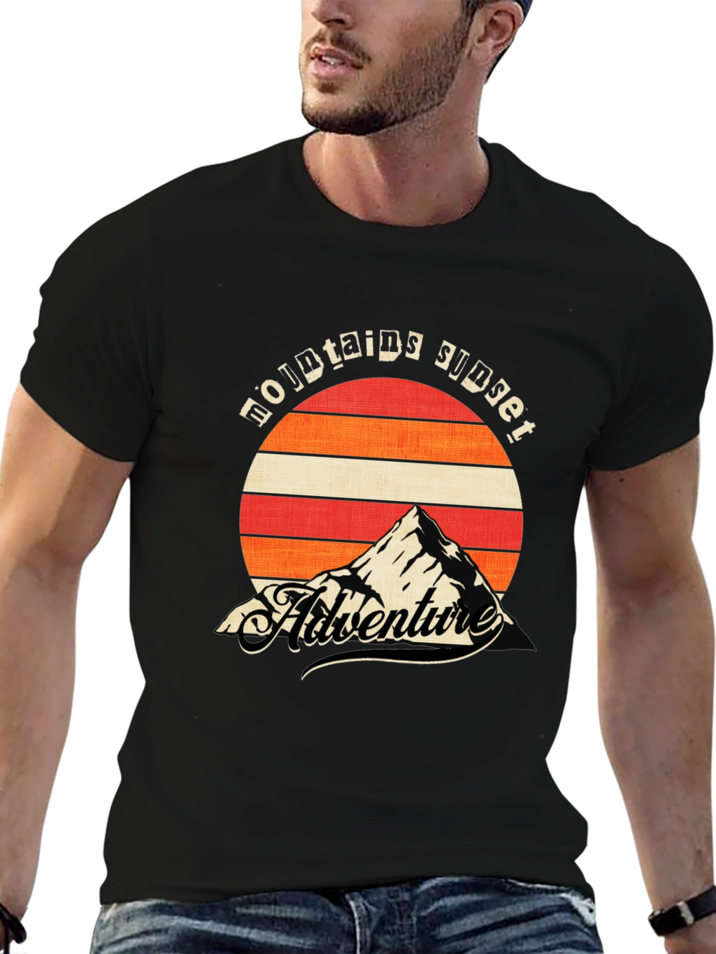Mountains Sunset Adventure Black T-Shirt