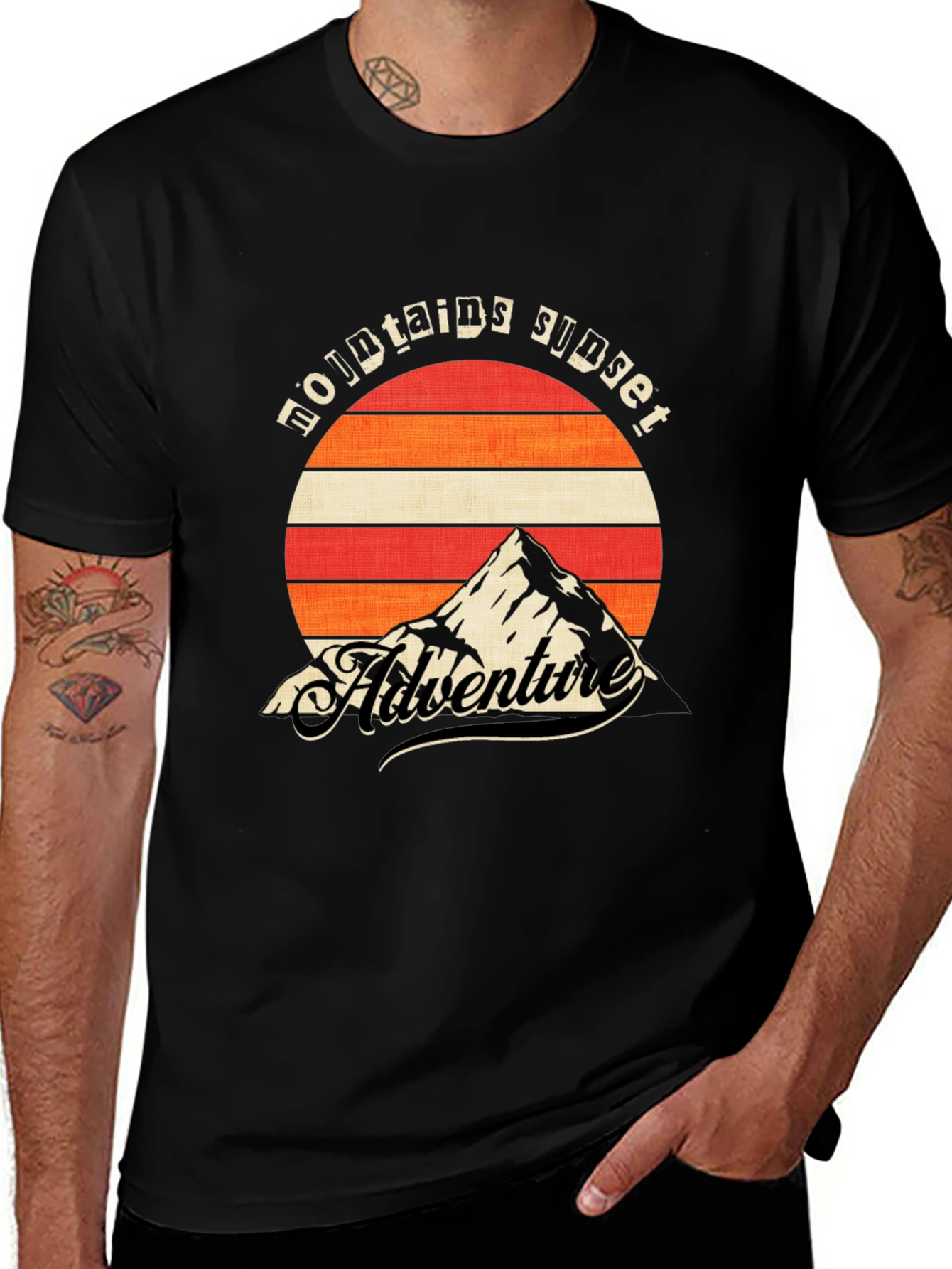 Mountains Sunset Adventure Black T-Shirt