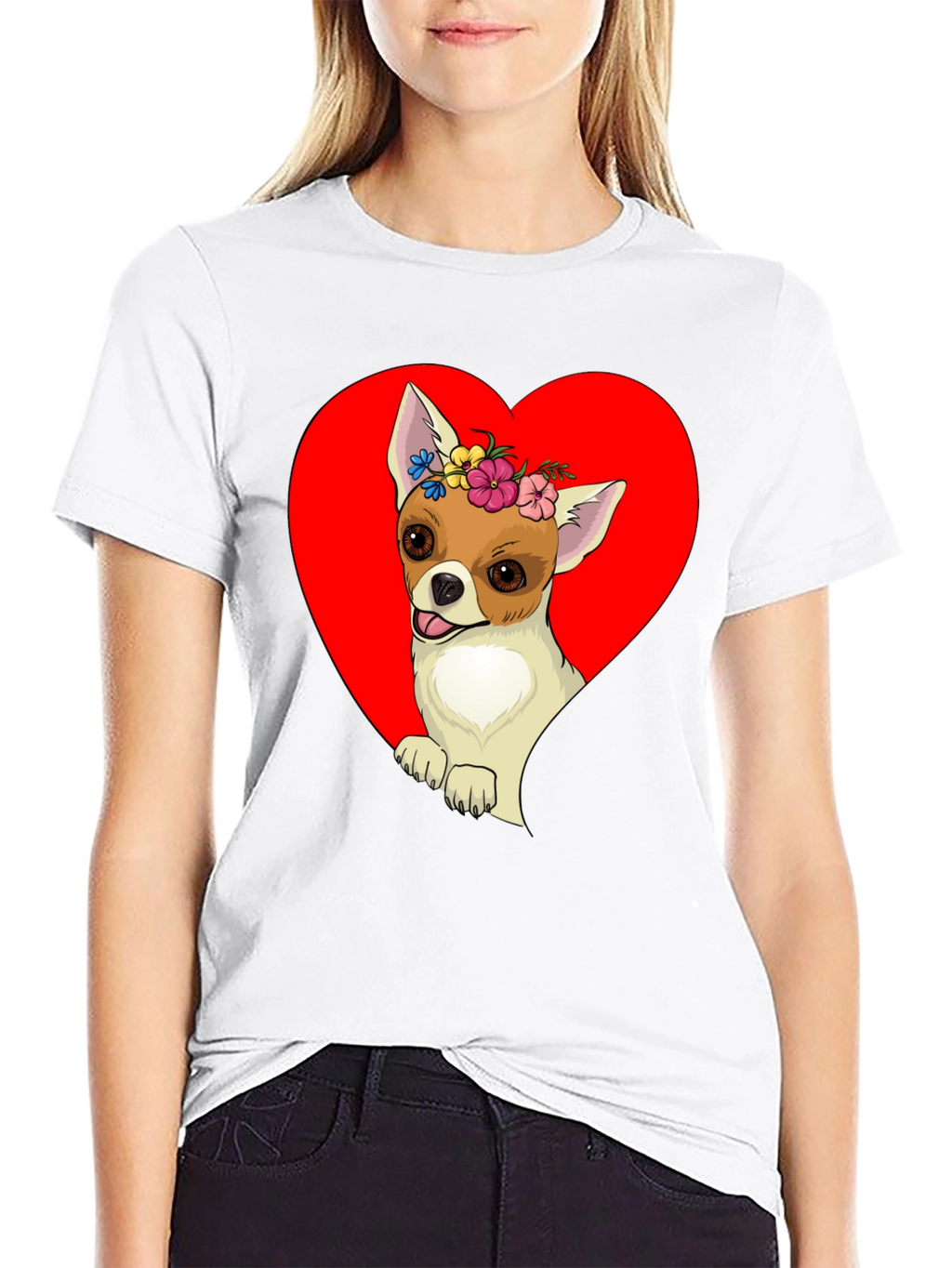 Chihuahua Heart Flower Crown Graphic Tee