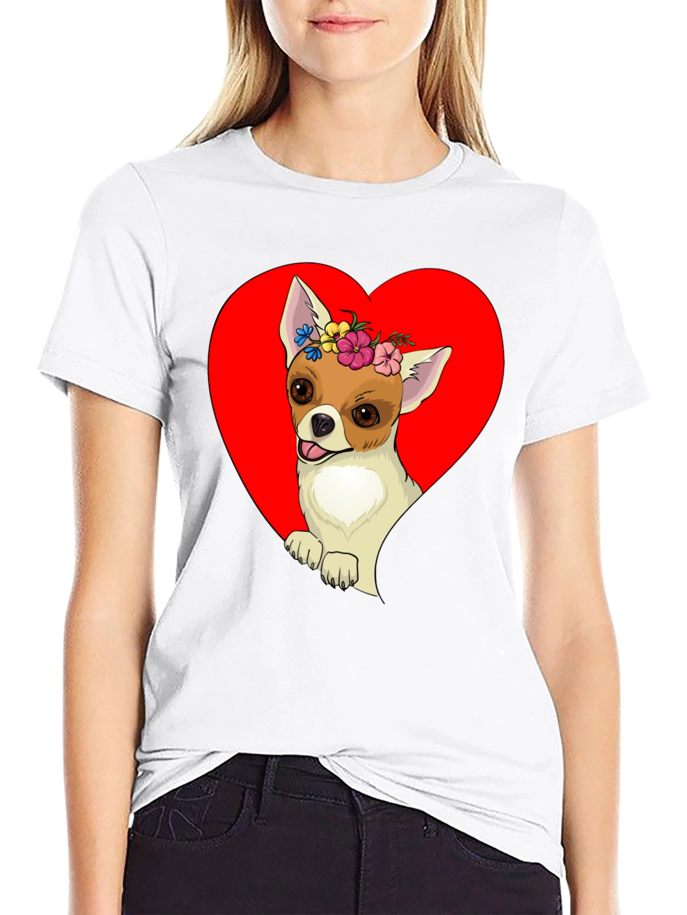 Chihuahua Heart Flower Crown Graphic Tee