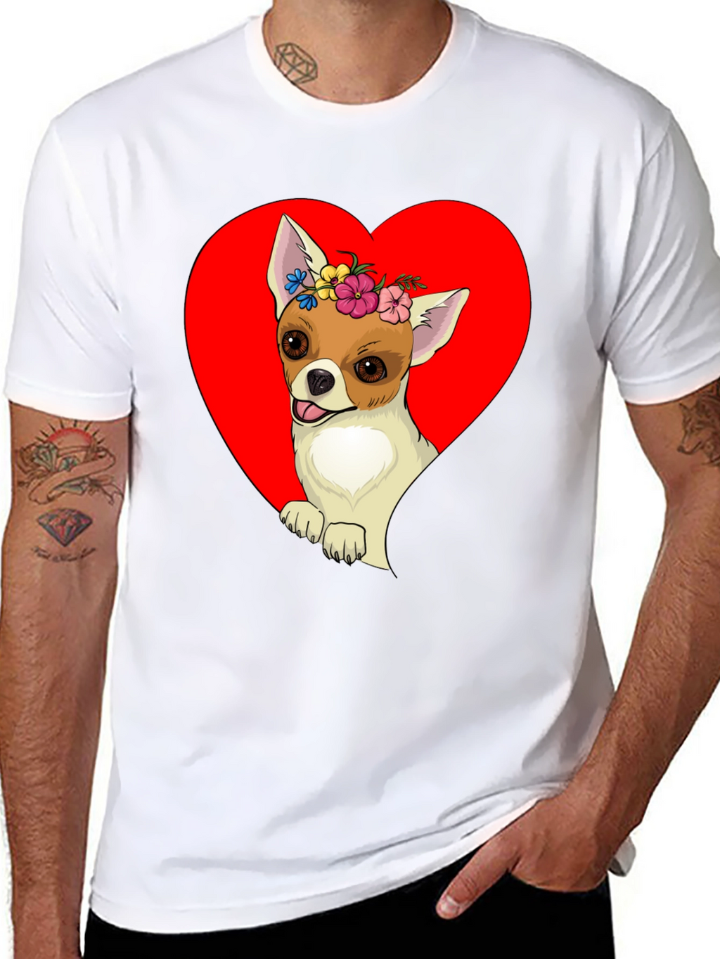 Chihuahua Heart Flower Crown Graphic Tee
