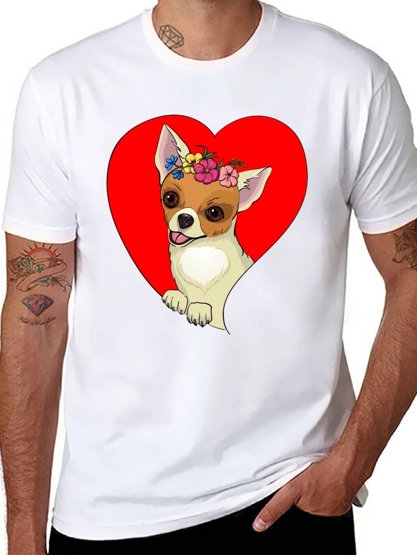 Chihuahua Heart Flower Crown Graphic Tee