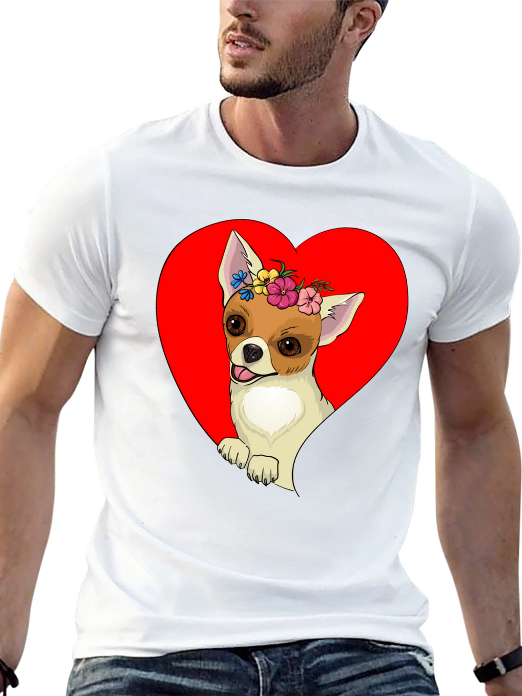 Chihuahua Heart Flower Crown Graphic Tee