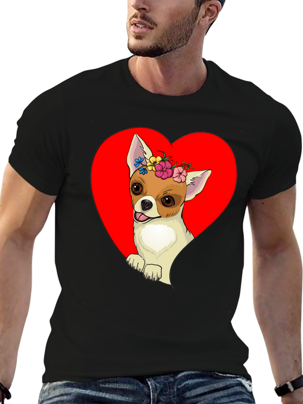 Chihuahua Heart Flower Crown Graphic Tee