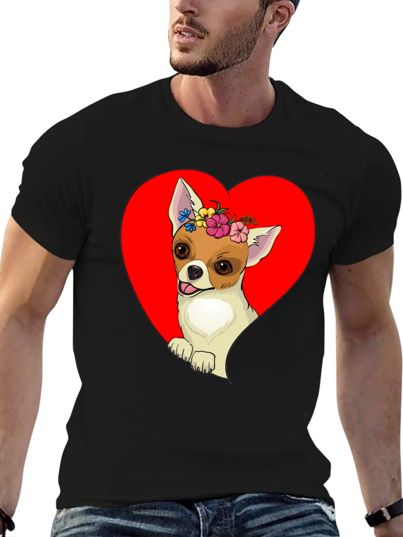Chihuahua Heart Flower Crown Graphic Tee