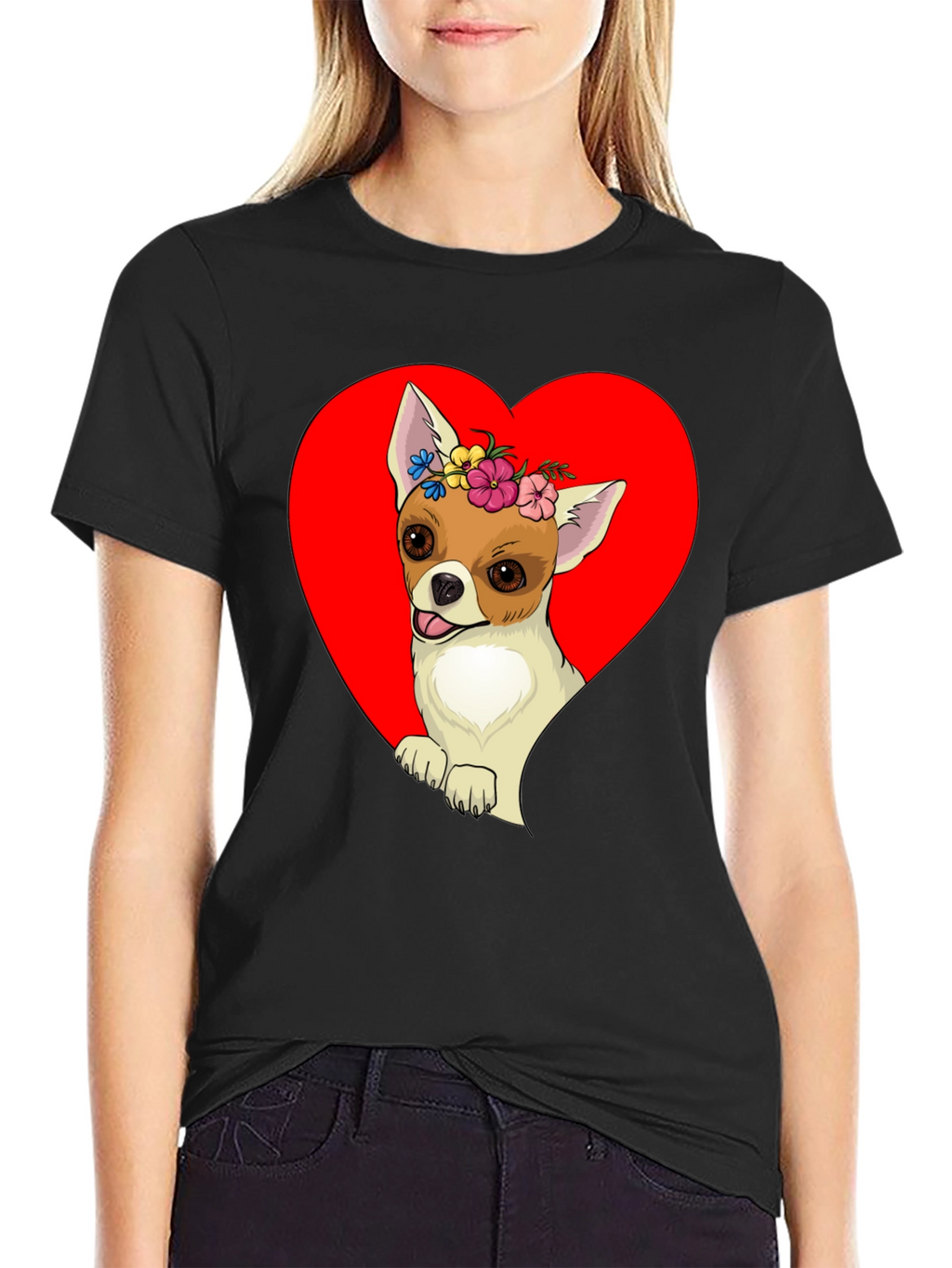 Chihuahua Heart Flower Crown Graphic Tee