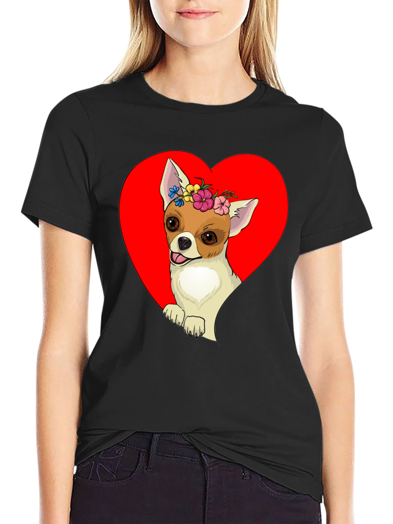 Chihuahua Heart Flower Crown Graphic Tee