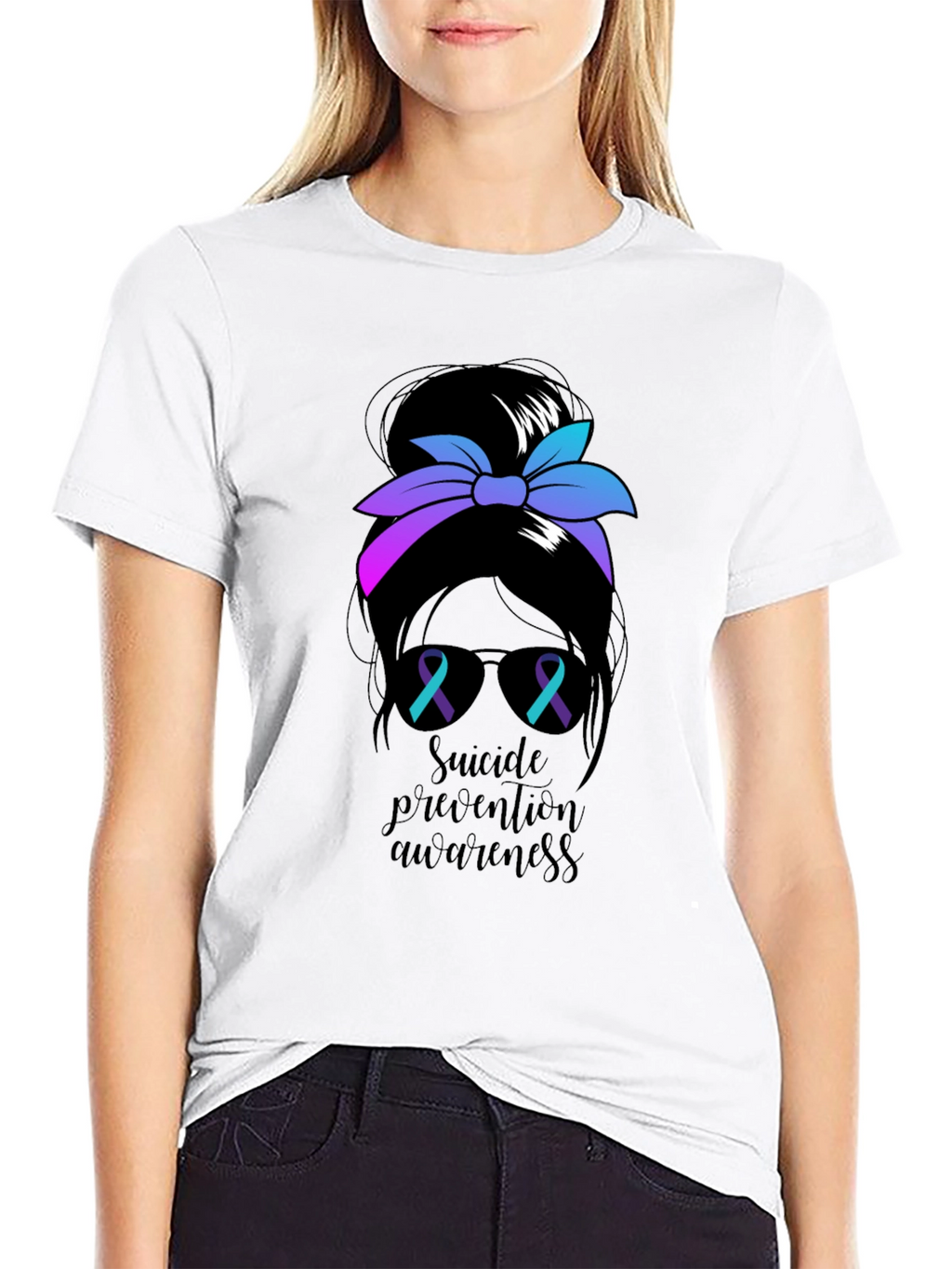 Suicide Prevention Messy Bun T-Shirt