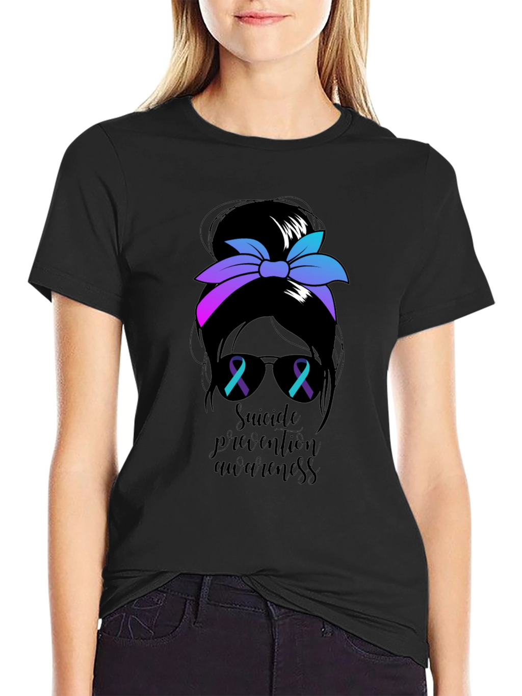 Suicide Prevention Messy Bun T-Shirt