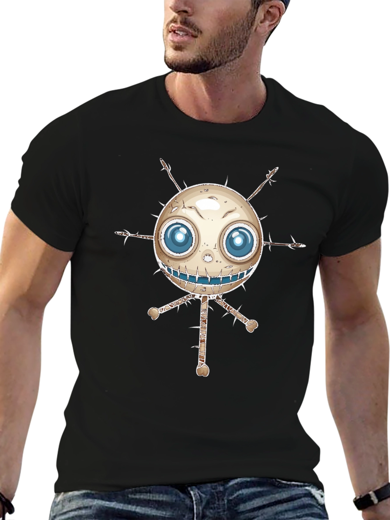 Spooky Cartoon Character Black T-Shirt