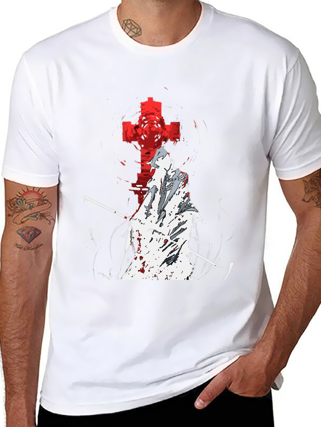 Grim Reaper Cross Graphic T-Shirt - Black