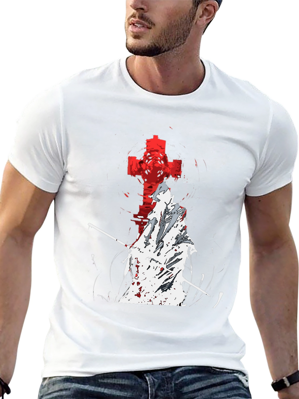 Grim Reaper Cross Graphic T-Shirt - Black