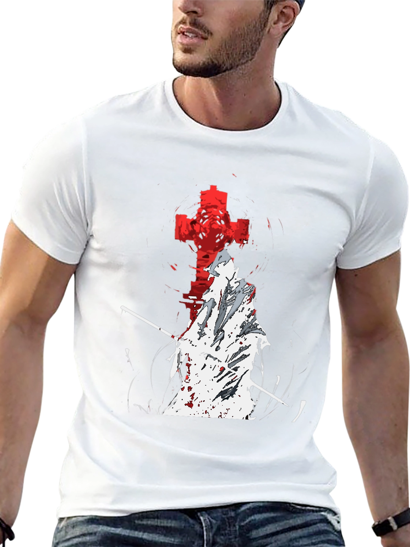 Grim Reaper Cross Graphic T-Shirt - Black