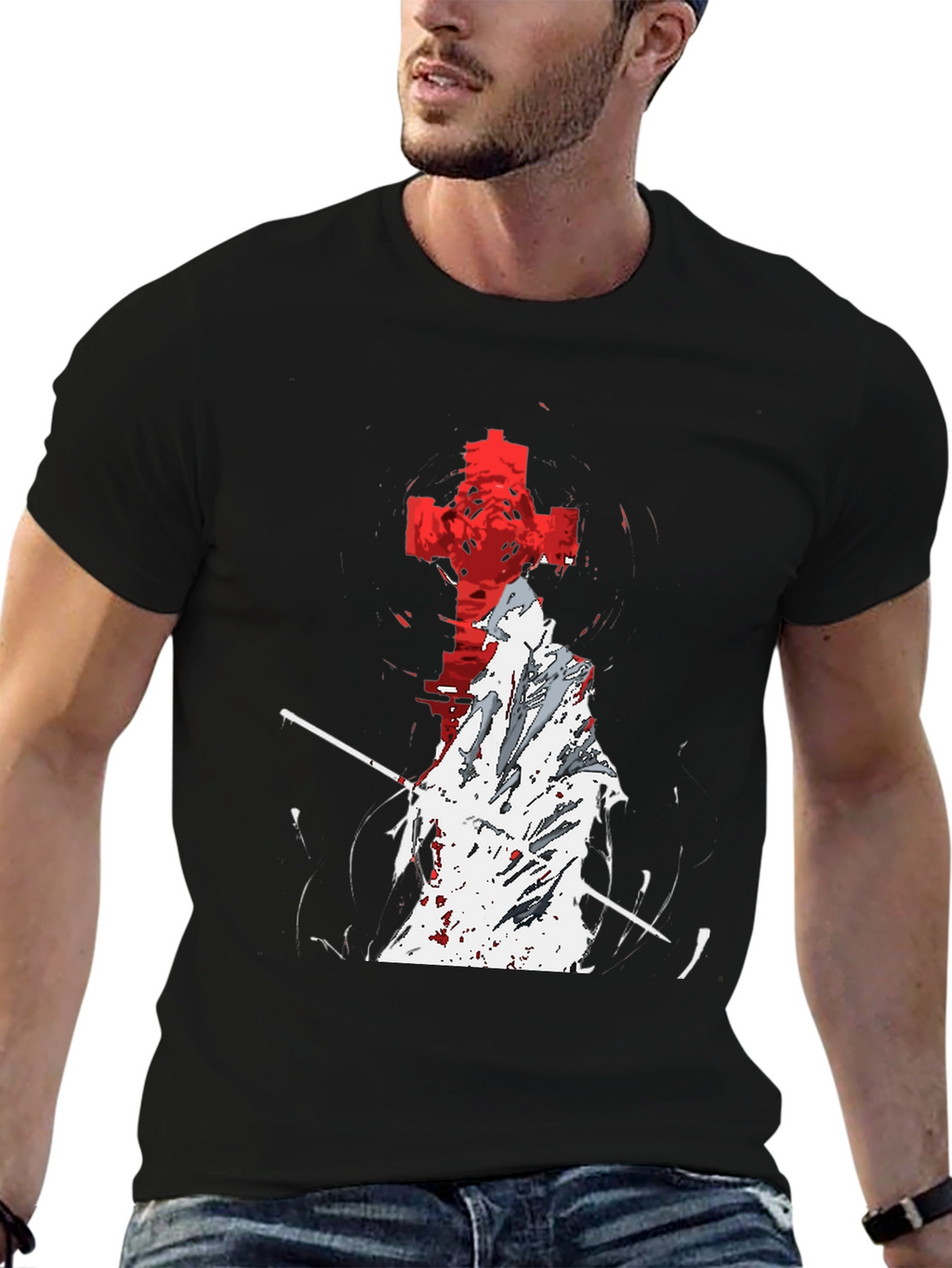 Grim Reaper Cross Graphic T-Shirt - Black
