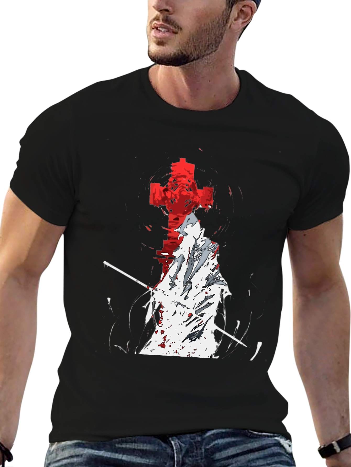 Grim Reaper Cross Graphic T-Shirt - Black
