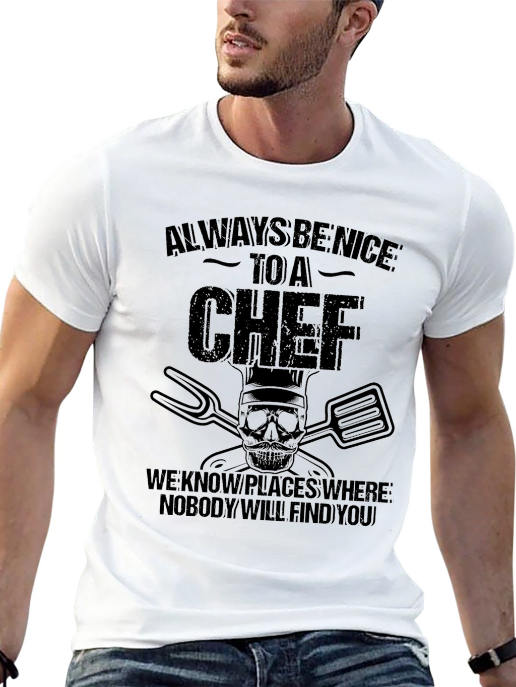 Always Be Nice to A Chef Black Graphic T-Shirt