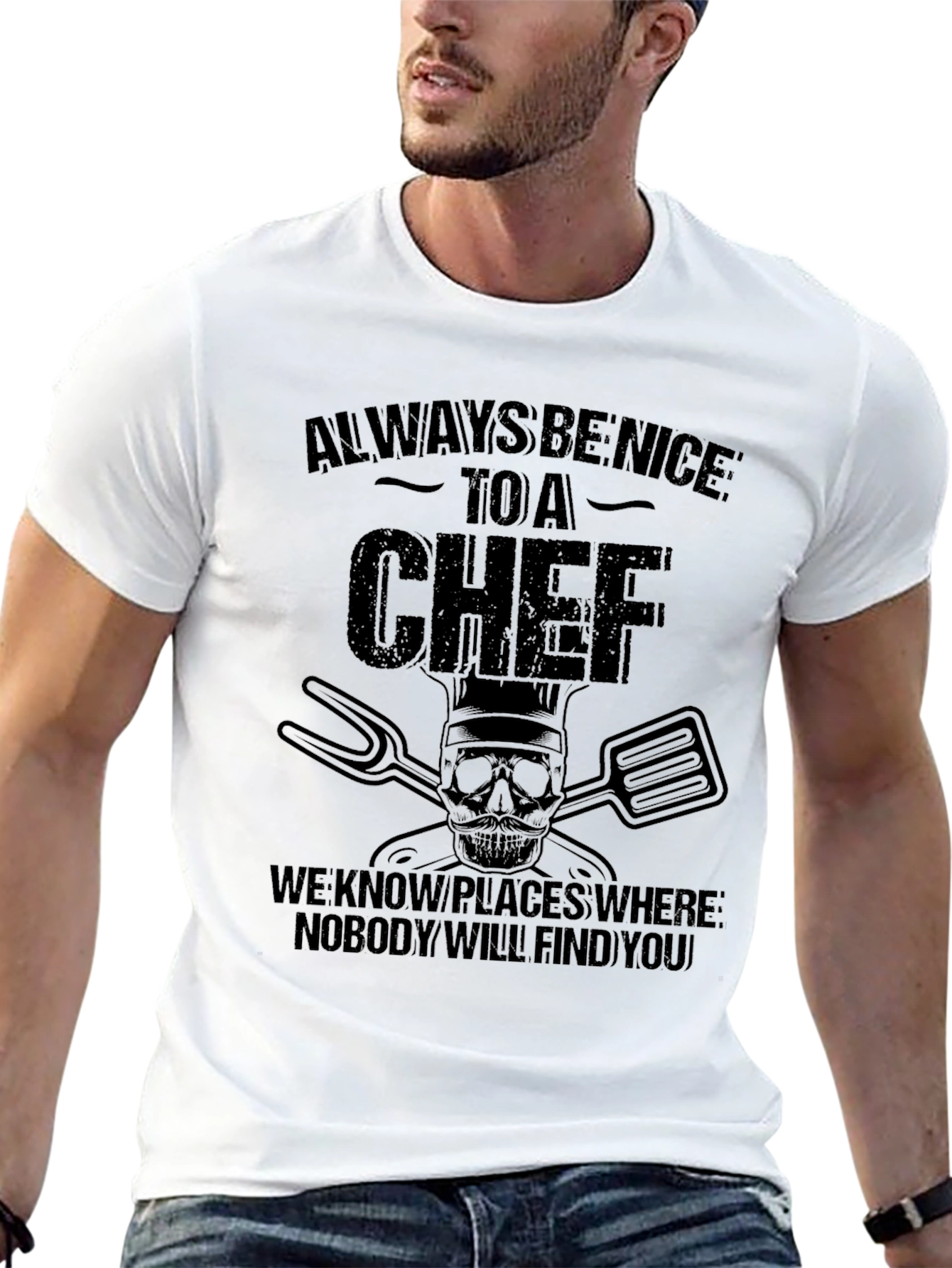 Always Be Nice to A Chef Black Graphic T-Shirt